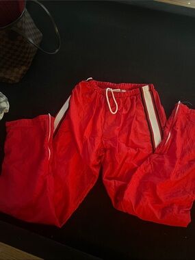 Varsity Red Cargo Track Pants with White Stripe